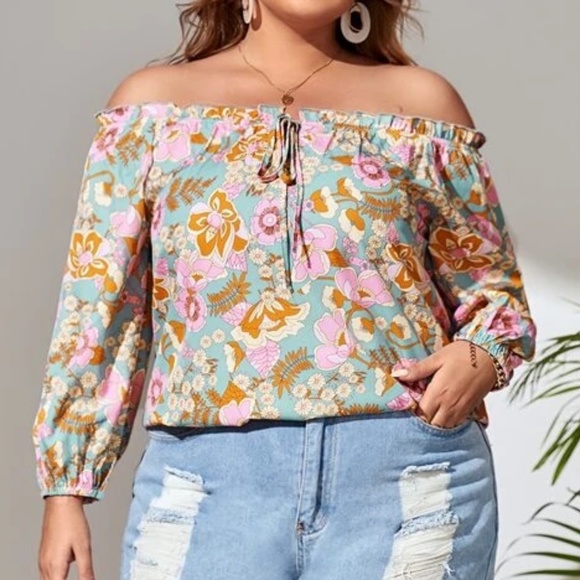 Boho Plus Floral Print Off Shoulder Blouse - Picture 4 of 7